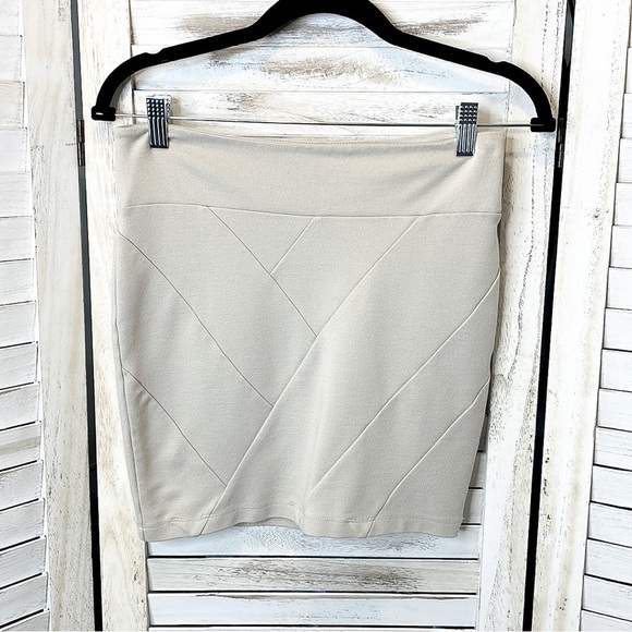 STRADIVARIUS | Vintage Bodycon Beige Mini Skirt - Picture 3 of 5